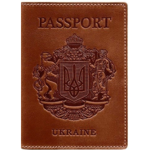 Новий Обкладинка для паспорта шкіряна з українським гербом BlankNote BN-OP-UA-k Коричнева краща модель в Івано-Франківську